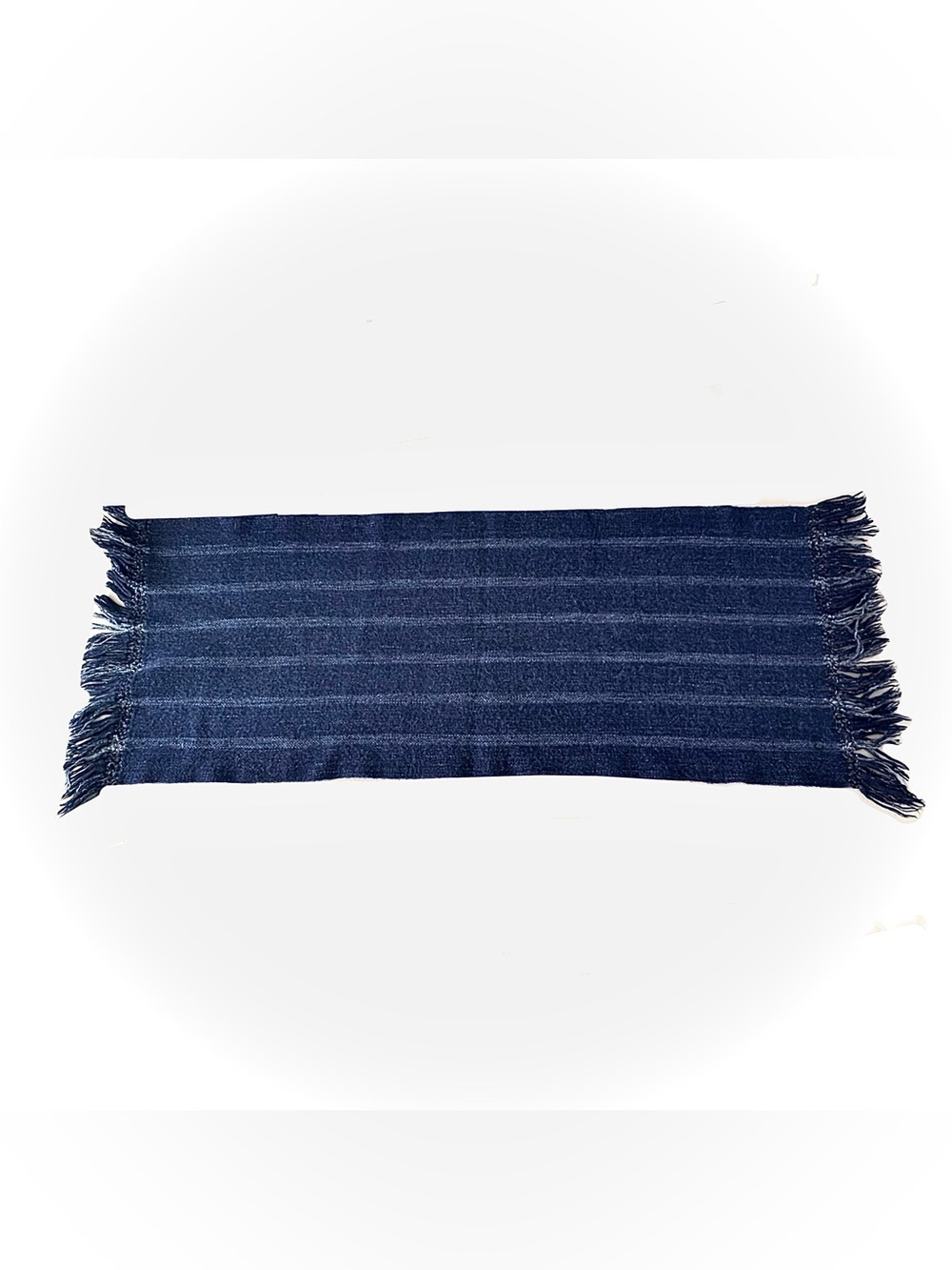 Vintage Hand Crafted Wool Lap Blanket / Bed Runner‎ Throw Navy Blue Stripe 57x19
